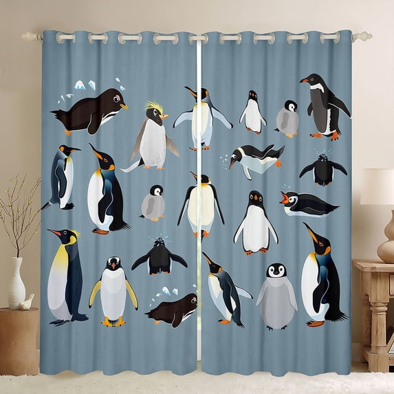 Feelyou Kawaii Antarctic Penguin Curtains Pack of 2 (42x84 Each), Cute Cartoon Animal Curtains Blackout, Teens Kids Girls Boys Bedroom Curtains, Curtains and Drapes Home Decor