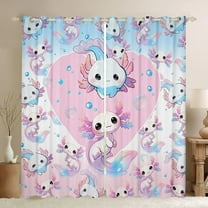 Feelyou Kawaii Axolotl Teens Black Out Curtains, Pink Blue Dreamy Animal Curtains Pack of 2 (42x63 Each), Cartoon Love Heart Bedroom Curtains, Blackout Curtains Bedroom Decor