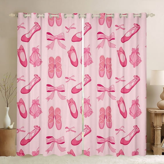 Feelyou Kawaii Ballet Dancer Curtains Pack of 2 (42x84 Each), Pink Princess Shose Curtains Blackout, Dreamy Bowknot Ribbon Bedroom Curtains, Black Out Curtains Decor
