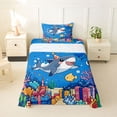 thumbnail image 1 of Feelyou Kawaii Birthday Party Shark Twin Sheet Sets for Kids Boys Girls, Marine Coral Animal Bedding, Blue, 3pcs, 1 of 5