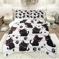 Feelyou Kawaii Black Cat Twin Comforter Sets, Cartoon Kitten Animal Bedding Set, 2pcs