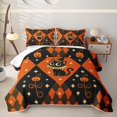 thumbnail image 1 of Feelyou Kawaii Black Cat Twin Quilt Set, Halloween Diamond Pumpkin Twin Coverlet Set, Orange Black, 2 Pieces, 1 Comforter and 1 Pillowcase, 1 of 7