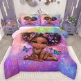 thumbnail image 1 of Feelyou Kawaii Black Girl Queen Comforter Set, Dreamy Butterfly Animal Bedding Sets, Psychedelic Galaxy Reversible Bedding Comforter Set, Super Cozy Room Decor, 3 Pieces, 1 of 8