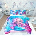 thumbnail image 1 of Feelyou Kawaii Blue Mermaid Bedding Comforter Set 7pcs for Girls, Ocean Marine Princess Queen Bedding Sets, Cartoon Fairy Tale Reversible Queen Sheet Sets, Lightweight Room Decor, 1 of 7