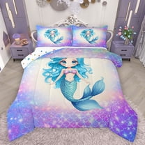 Feelyou Kawaii Blue Mermaid Bedding Comforter Set for Teen, Dreamy Ocean Princess Twin Comforter Sets, Glitter Fish Scale Reversible Bedding Set, Ultra Soft Bedroom Decor, 2-Piece