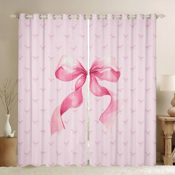 Feelyou Kawaii Bow-tie Kids Blackout Curtains Set of 2 (52x84 Each), Watercolor Pink Bowknot Ribbon Window Curtains, Cute Princess Style Curtains and Drapes, Blackout Curtains Bedroom Decor
