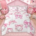 thumbnail image 1 of Feelyou Kawaii Bowknot Baseball Queen Comforter Set, Cartoon Princess Ribbon Bedding Sets, Teens Kids Girls Women Reversible Bedding Comforter Set, Breathable Home Decor, 3 Pieces, 1 of 8