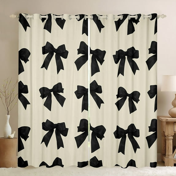 Feelyou Kawaii Bowknot Child Curtains Pack of 2 (42x84 Each), Dreamy Princess Style Curtains Blackout, Girly Black Ribbon Bedroom Curtains, Curtains and Drapes Room Decor