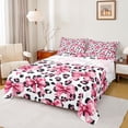 thumbnail image 1 of Feelyou Kawaii Bowknot Kid Queen Sheet Sets, Pink Cheetah Leopard Print Bed Set, 4pcs, 1 of 7