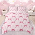 thumbnail image 1 of Feelyou Kawaii Bowknot Kids Queen Comforter Set, Girly Love Heart Pink Bedding Sets, Dreamy Princess Ribbon Reversible Bedding Comforter Set, Super Cozy Room Decor, 3pcs, 1 of 8