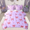 thumbnail image 1 of Feelyou Kawaii Bowknot Ribbon Bedding Comforter Set 7pcs for Girl, Cartoon Purple Red Queen Bedding Sets, Fairy Tale Princess Reversible Queen Sheet Sets, Luxury Bedroom Decor, 1 of 7