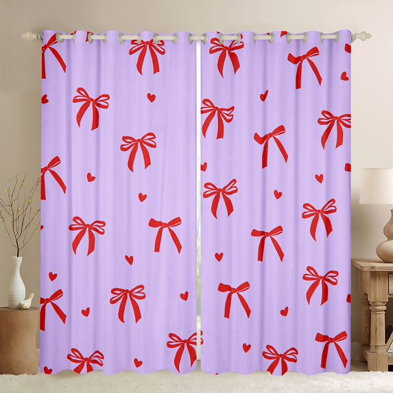 Feelyou Kawaii Bowknot Ribbon Black Out Curtains for Girl, Cartoon Purple Red Curtains Pack of 2 (42x63 Each), Fairy Tale Princess Bedroom Curtains, Living Room Curtains Decor