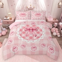 Feelyou Kawaii Bowknot Teens Bedding Comforter Set, Fashion Princess Ribbon Twin Comforter Sets, Fashion Pink Buffalo Reversible Bedding Set, Super Cozy Room Decor, 2pcs