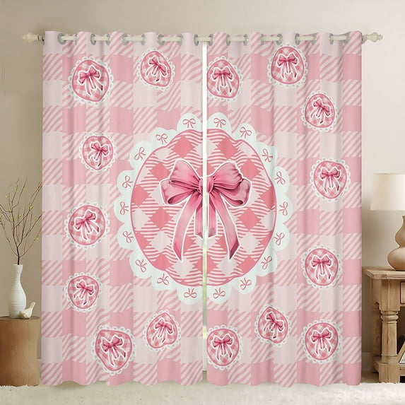 Feelyou Kawaii Bowknot Teens Black Out Curtains, Fashion Princess Ribbon Curtains Pack of 2 (42x63 Each), Fashion Pink Buffalo Bedroom Curtains, Black Out Curtains Decor