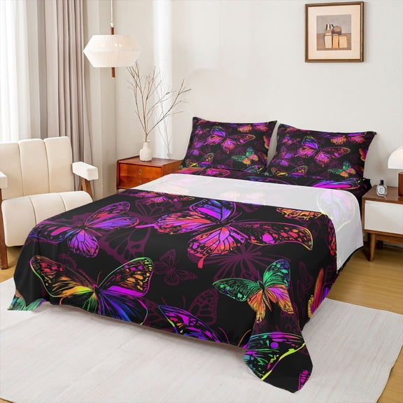 Feelyou Kawaii Butterfly Kids Bed Sheets, Bohemian Mandala King Sheets, Dreamy Cartoon Animal Sheet Set, Breathable Home Decor, 4 Pieces