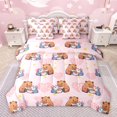 thumbnail image 1 of Feelyou Kawaii Capibara Animal Bedding Comforter Set 7 Pieces, Cute Ramen Axolotl Full Bedding Set, Romantic Love Heart Reversible Fitted Sheet Flat Sheet, Lightweight Room Decor, 1 of 7