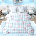 thumbnail image 1 of Feelyou Kawaii Cartoon Bow Bedding Comforter Set 7 Pieces, Cute Princess Ribbon Full Bedding Set, Fashion Blue Buffalo Reversible Fitted Sheet Flat Sheet, Luxury Bedroom Decor, 1 of 7