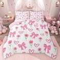 thumbnail image 1 of Feelyou Kawaii Cartoon Bow Full Size Comforter Sets for Girl, Cute Princess Ribbon Bedding Comforter Set, Pink Love Heart Reversible Bedding Sets, Microfiber Bedroom Decor, 3-Piece, 1 of 8