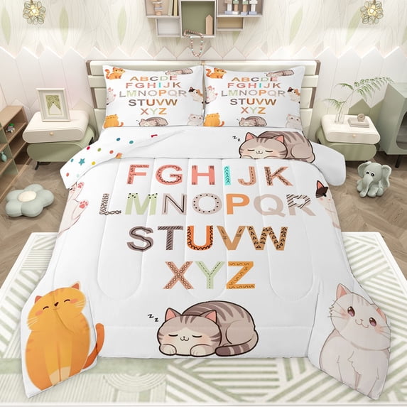 Feelyou Kawaii Cat Animal Twin Comforter Sets, Monogrammed A - Z Bedding Set, 2 Pieces