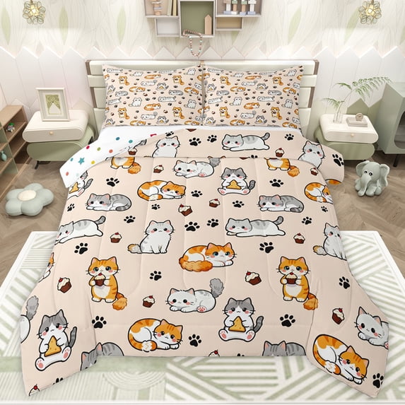 Feelyou Kawaii Cat Animal Twin Comforter Sets, Teen Kid Boy Girl Bedding Set, 2-Piece