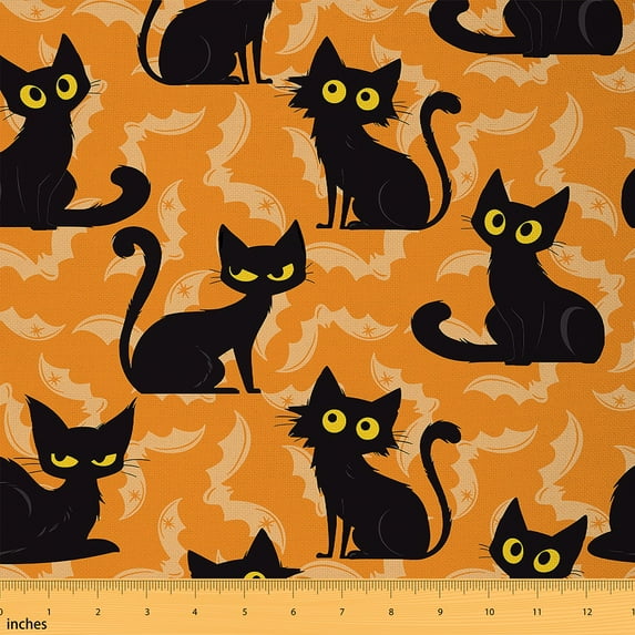 Feelyou Kawaii Cat Fabric by the Yard 10 Yards for Kids, Cartoon Kitten Lover Room Decor Fabric by the Yard, Halloween Bat Animal Fabric for Sewing, Lightweight Room Decor