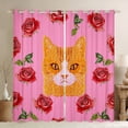 thumbnail image 1 of Feelyou Kawaii Cat Kitten Blackout Curtains Set of 2 (52x84 Each) for Kids, Rose Flower Floral Window Curtains, Pink Cartoon Animal Theme Curtains and Drapes, Black Out Curtains Decor, 1 of 6
