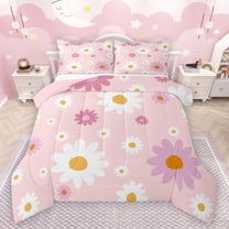 Feelyou Kawaii Daisy Flower Bedding Comforter Set for Kids, Cute Daisy Print Twin Comforter Sets, Cartoon Floral Theme Reversible Bedding Set, Breathable Home Decor, 2 Pieces