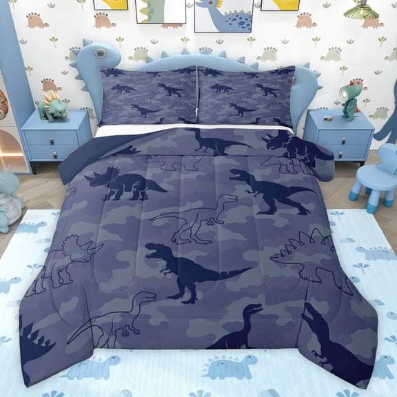 Feelyou Kawaii Dino Child Twin Comforter Sets, Camouflage Abstract Bedding Set, 2-Piece