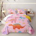 thumbnail image 1 of Feelyou Kawaii Dinosaur Quilt Full for Girls, Volcano Dino Full Bedspread Sets, Pink, 3-Piece, 1 of 7