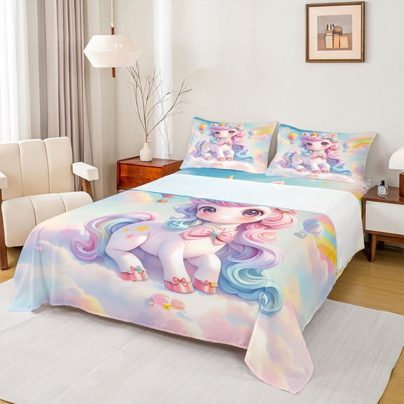Feelyou Kawaii Dreamy Unicorn Bed Sheets, Magic Stars Cloud Galaxy King Sheets, Teens Kids Boys girls Sheet Set, Luxury Bedroom Decor, 4pcs