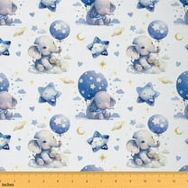 Feelyou Kawaii Elephant Fabric by the Yard 1 Yard, Blue Stars Planet Room Decor Fabric by the Yard, Cartoon Animals Fabric for Sewing, Super Cozy Room Decor