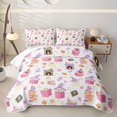 thumbnail image 1 of Feelyou Kawaii Ghost Bed Spread Queen, Cute Witch Hat Queen Coverlet Set, Pink White, 3 Pieces, 1 Comforter and 2 Pillowcases, 1 of 7