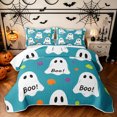 thumbnail image 1 of Feelyou Kawaii Ghost Boo Twin Quilt Set, Cute Polka Dot Twin Coverlet Set, Teal White, 2pcs, 1 Comforter and 1 Pillowcase, 1 of 7