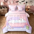 thumbnail image 1 of Feelyou Kawaii Ghost Mushroom Twin Bedding, Sugar Gothic Halloween Bedding Comforter Set, Pink Lavender, Pink Reversible, 7pcs, 1 of 7