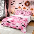 thumbnail image 1 of Feelyou Kawaii Ghost Pumpkin King Sheets, Cute Bat Rainbow Bedding, Pink, 4pcs, 1 Flat Sheet, 1 Fitted Sheet and 2 Pillowcases, 1 of 5