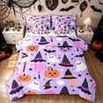 thumbnail image 1 of Feelyou Kawaii Ghost Witch Hat Full Size Bedding Sets, Cartoon Pumpkin Balloon Full Size Bed in a Bag, Purple, Halloween Reversible, 7pcs, 1 of 7