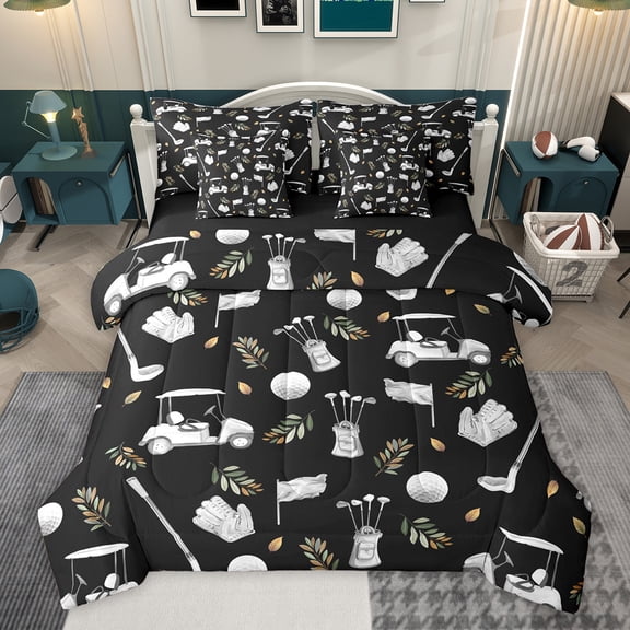 Feelyou Kawaii Golf Car Bedding Comforter Set 7pcs, Outdoor Ball Sport King Bedding Sets, Teens Kids Boys Girls Reversible Bed Sheets, Lightweight Room Decor