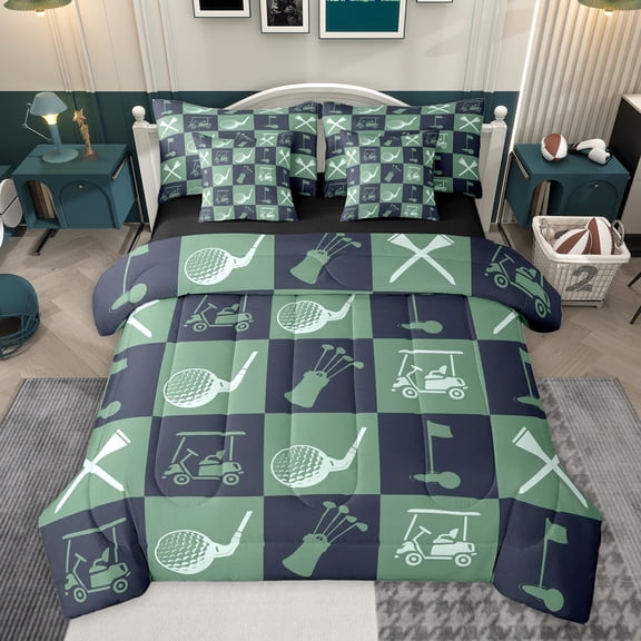 Feelyou Kawaii Golf Car Twin Bedding Sets 7-Piece, Eat Sleep Sleep Bedding Comforter Set, Cartoon Ball Gaming Gamer Reversible Sheet Sets, Super Cozy Room Decor