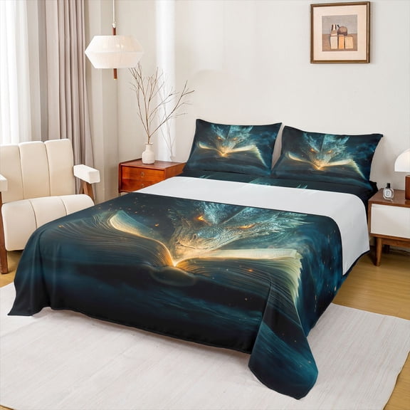 Feelyou Kawaii Gothic Dragon Full Size Sheets, Dreamy Anime Bed Sheets, Cartoon Western Animal Sheet Sets, Microfiber Bedroom Decor, 4 Pieces