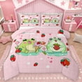 thumbnail image 1 of Feelyou Kawaii Green Frog Bedding Comforter Set for Kids, Cartoon Strawberry Fruit Twin Comforter Sets, Girly Pink Buffalo Reversible Bedding Set, Lightweight Room Decor, 2-Piece, 1 of 9