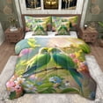 thumbnail image 1 of Feelyou Kawaii Green Parrot Bedding Comforter Set 7 Pieces, Spring Daisy Flower Floral Full Bedding Set, 3D Jungle Bird Reversible Fitted Sheet Flat Sheet, Luxury Bedroom Decor, 1 of 8