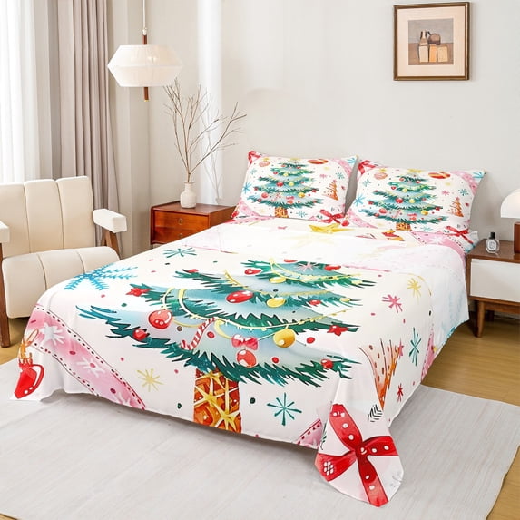 Feelyou Kawaii Green Tree Queen Sheet Sets, Christmas Gifts Flat Sheet, Dreamy Fairy Tale Queen Fitted Sheet, Microfiber Bedroom Decor, 4pcs