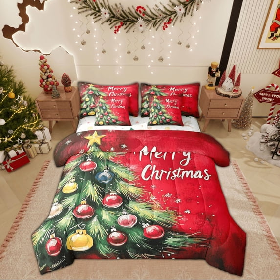 Feelyou Kawaii Green Tree Twin Bedding Sets 7-Piece, Christmas Gifts Bedding Comforter Set, Dreamy Fairy Tale Reversible Sheet Sets, Lightweight Room Decor