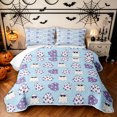 thumbnail image 1 of Feelyou Kawaii Halloween Ghost Bed Spread Queen, Boho Floral Flower Queen Coverlet Set, Blue, 3 Pieces, 1 Comforter and 2 Pillowcases, 1 of 7