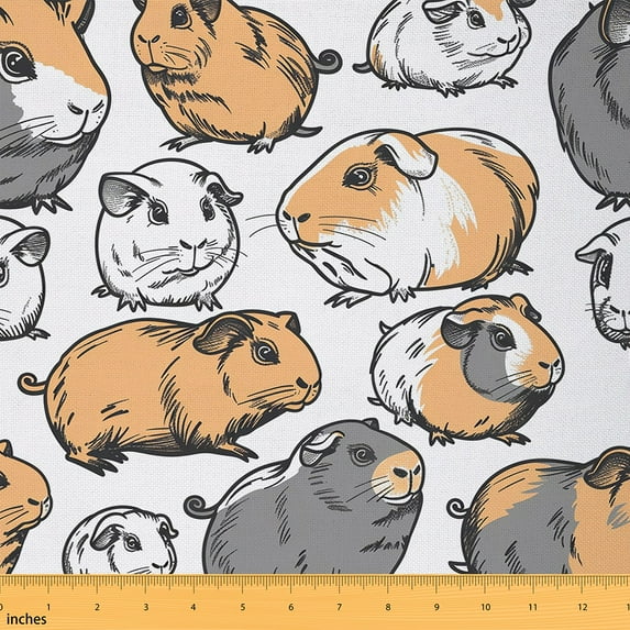 Feelyou Kawaii Hamster Fabric by the Yard 10 Yards for Teens, Grey Orange Guinea Pig Home Decor Fabric by the Yard, Funny Animal Sewing Fabric, Microfiber Bedroom Decor
