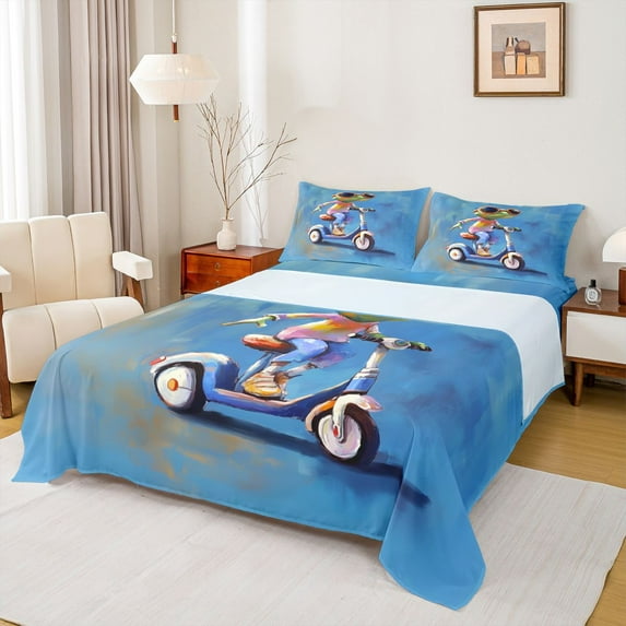 Feelyou Kawaii Jungle Frog Full Size Sheets for Child, Fashion Artwork Bed Sheets, Cartoon Animal Theme Sheet Sets, Microfiber Bedroom Decor, 4-Piece