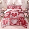 thumbnail image 1 of Feelyou Kawaii Love Heart Bedding Comforter Set for Child, Romantic Cartoon Twin Comforter Sets, Maroon Patchwork Plaid Reversible Bedding Set, Super Cozy Room Decor, 2pcs, 1 of 8