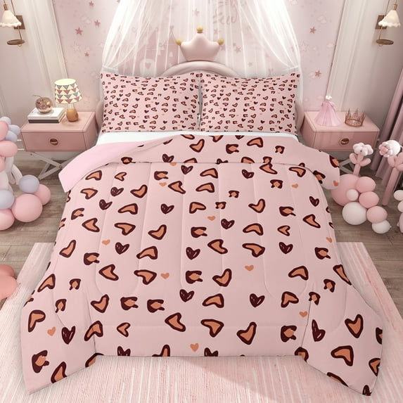 Feelyou Kawaii Love Heart Bedding Comforter Set, Fashion Graffiti Cartoon Twin Comforter Sets, Teens Kids Boys Girls Reversible Bedding Set, Luxury Bedroom Decor, 2pcs