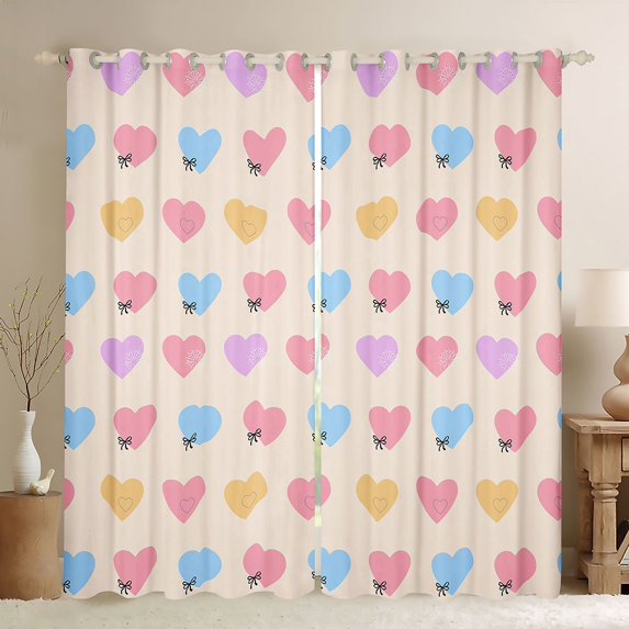 Feelyou Kawaii Love Heart Curtains Pack of 2 (42x84 Each), Cartoon Princess Bowknot Curtains Blackout, Teens Kids Girls Women Bedroom Curtains, Curtains and Drapes Home Decor