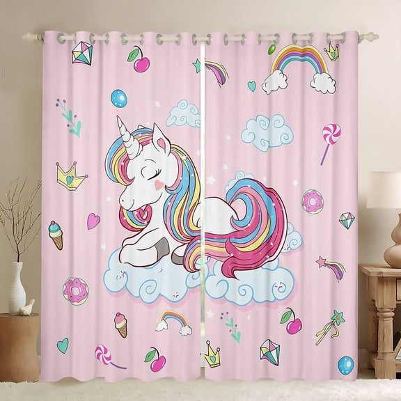 Feelyou Kawaii Magic Unicorn Black Out Curtains, Dreamy Rainbow Cloud Curtains Pack of 2 (42x63 Each), Cute Cartoon Animal Bedroom Curtains, Blackout Curtains Home Decor